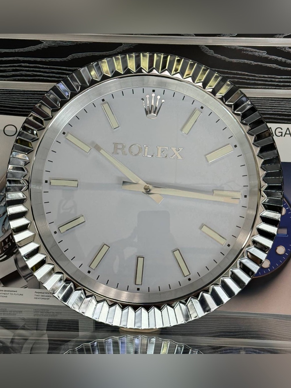 DATEJUST PRESIDENTIAL Wall Clock | Silver Chrome Fluted Bezel White Cream Dial